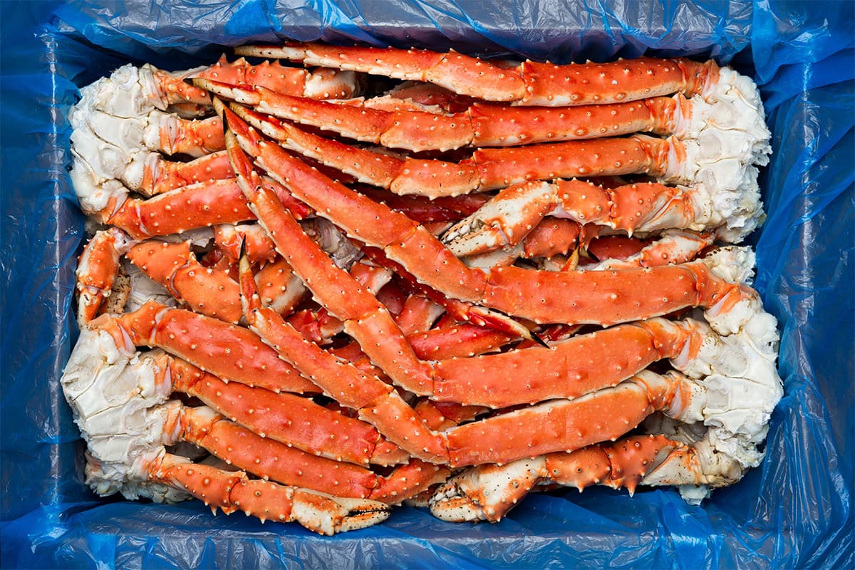 king crab legs with cluster and lobsters